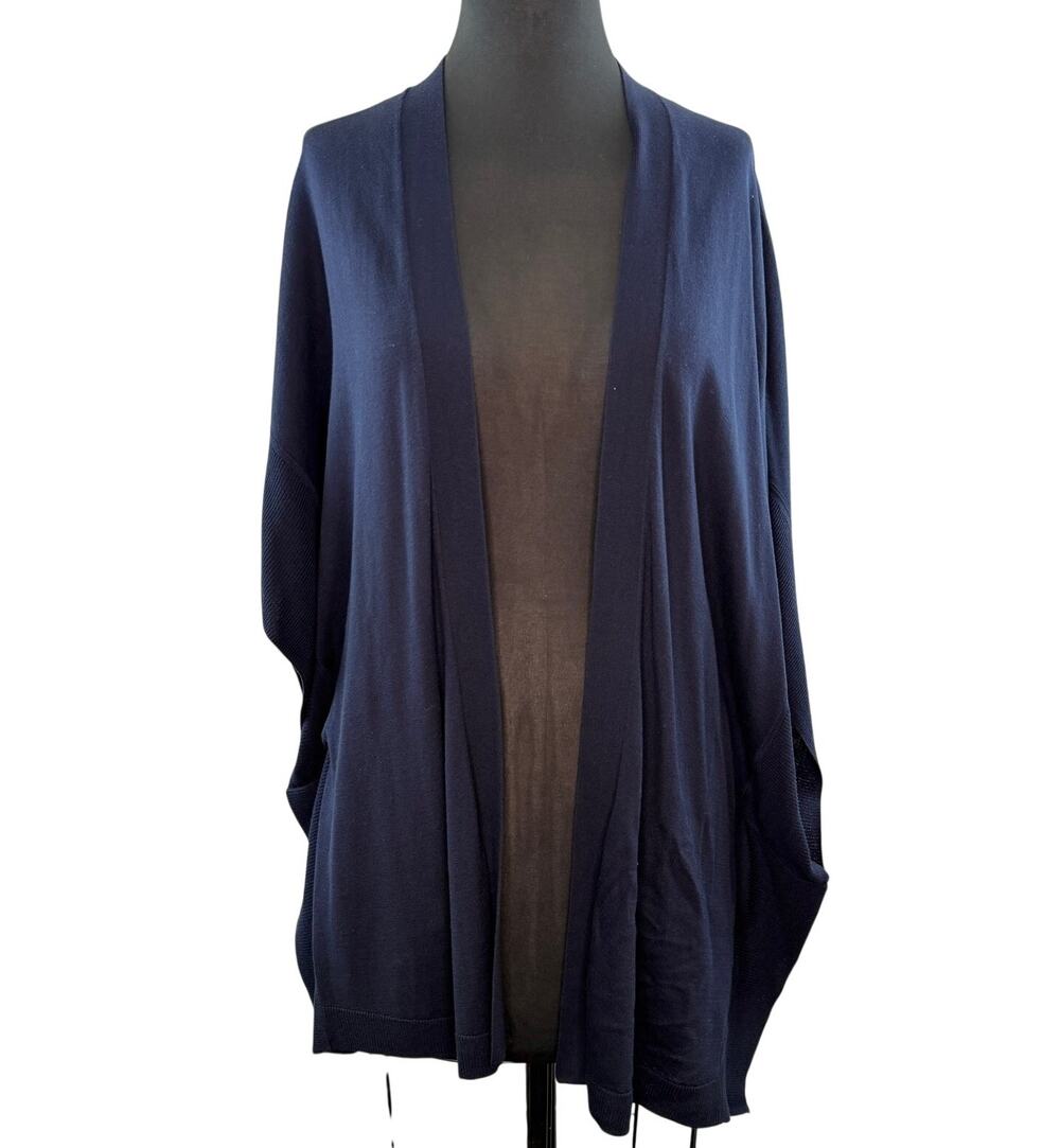 L.K.Bennett Sloane Blue Cardigan Silk Rib Knit Dolman Sleeve Open Front Size S/M